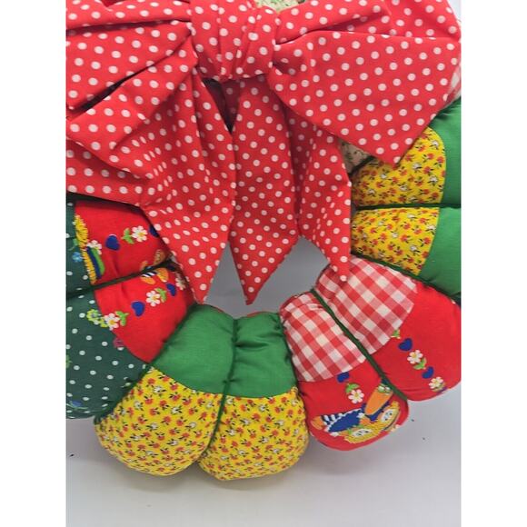 Vintage Handmade Patchwork Cottagecore Holiday Christmas Farmhouse Wreath - Picture 2 of 5